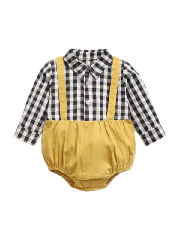 Wholesale Baby Boy Gentleman Contrast Collar Plaid Body