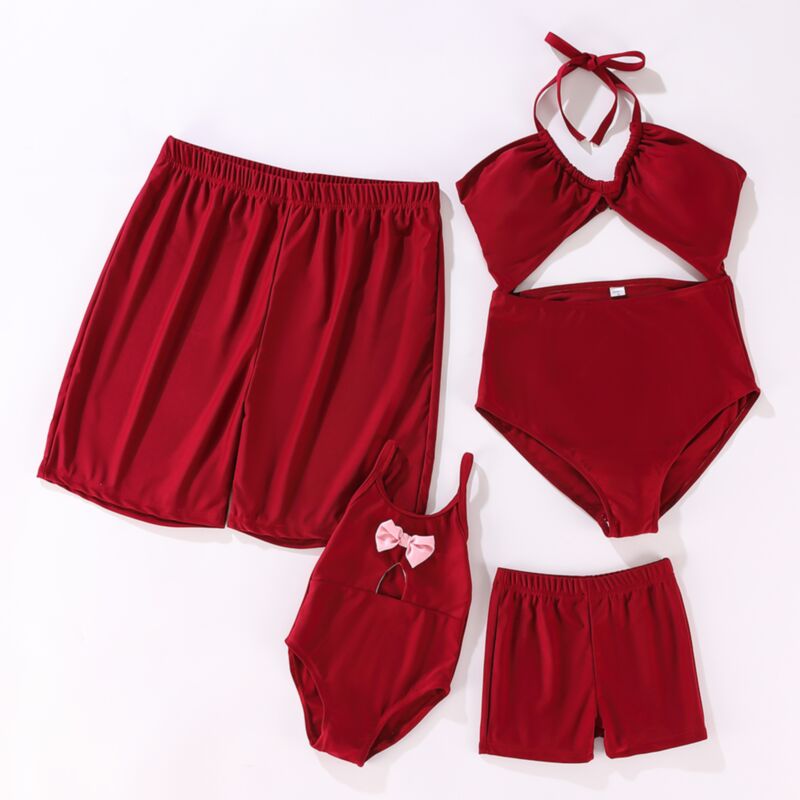 Wholesale Burgundy Shorts & One Piece Swimsuit Family M