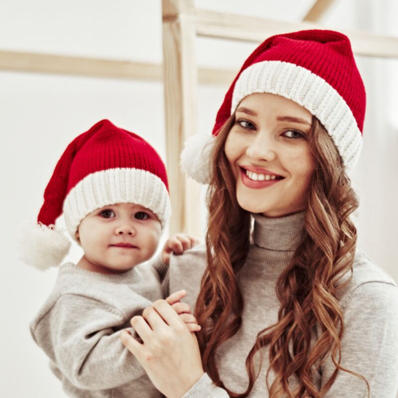 Wholesale Christmas Fur Ball Mom And Baby Knitted Hat W