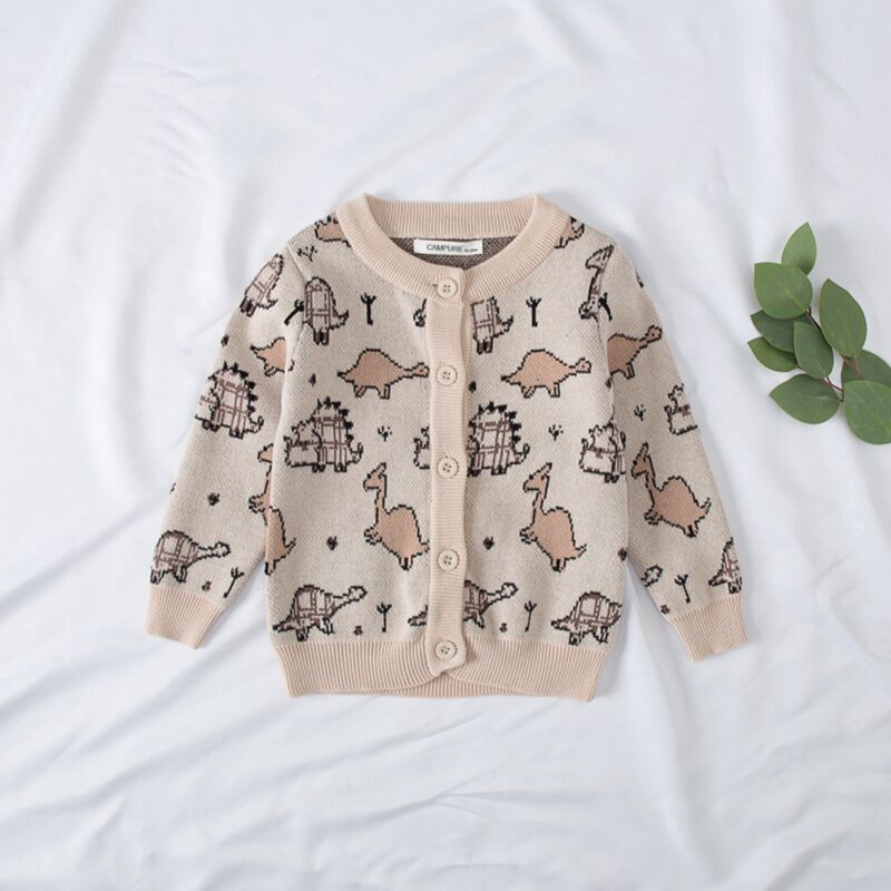Wholesale Dinosaur Print Knit Cardigan Sweater Fashion
