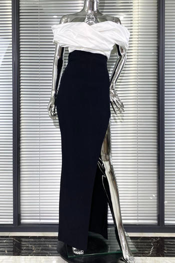 Wholesale Elegant slight stretch off-shoulder patchwork slim high slit maxi evening dress AA028659 Maxi&Gown - Girlmerry.com