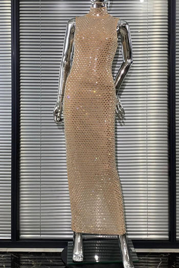 Wholesale Elegant slight stretch slim fit slit rhinestone sleeveless maxi evening dress AA028656 Maxi&Gown - Girlmerry.com
