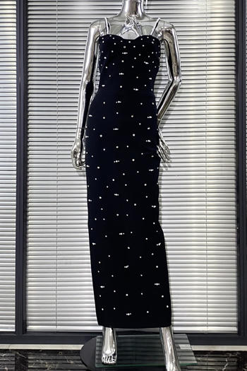 Wholesale Elegant slight stretch sling slim fit pearl rhinestones decor slit maxi dress AA028657 - Girlmerry.com