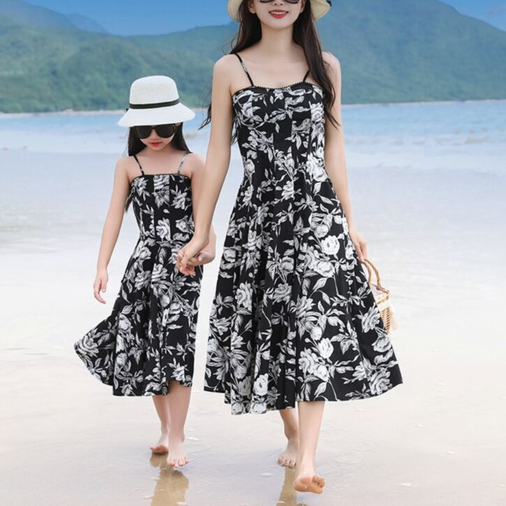 Wholesale Holiday Beach Floral Printed Sling Mommy And