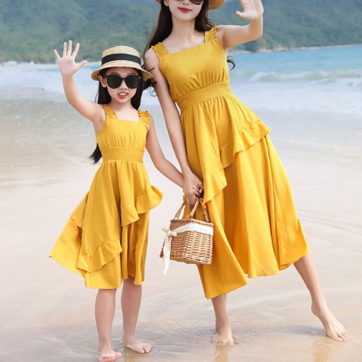 Wholesale Holiday Beach Ruffle Trim Smocked Sling Mommy
