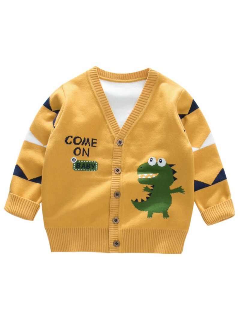 Wholesale Kid Boy Cartoon Dinosaur Knit Yellow Cardigan