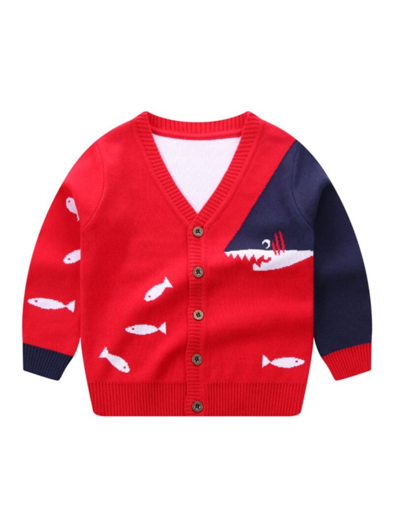 Wholesale Kid Boy Cartoon Shark Knit Cardigan 200804962