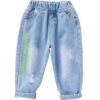 Wholesale Kid Boy Green Letters Ripped Denim Pants 2009