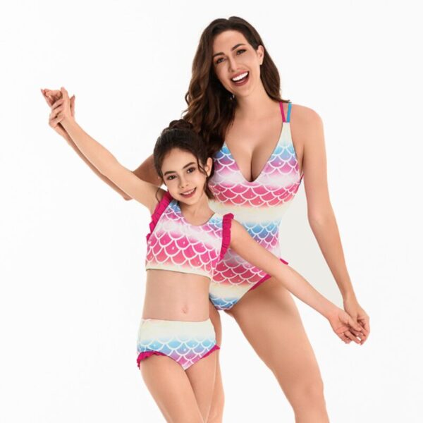 Wholesale Mommy And Me Wholesale Mermaid Scale Print Bi