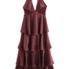 Wholesale Sexy non-stretch solid color v-neck halter-neck maxi dress AA028652 Maxi&Gown - Girlmerry.com