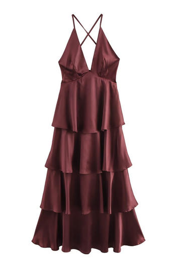 Wholesale Sexy non-stretch solid color v-neck halter-neck maxi dress AA028652 Maxi&Gown - Girlmerry.com