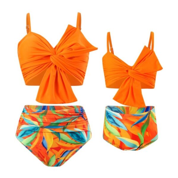 Wholesale Solid Color Big Bow Bikini Mommy And Me Whole