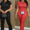 Women Casual Ribbed Summer Short Sleeve Top and Pants Two-Piece Set
