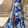 Women Elegant Print Backless Sleeveless Strap Dress