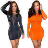 Women Fall Sexy Cutout Backless Long Sleeve Dress