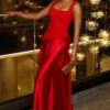 Women Formal Party Sexy Solid U-Neck Patchwork Maxi Dress