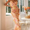 Women Printed Sexy Suspender Backless Lace-up Irregular Dress