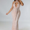 Women Sexy Halter Neck Cutout Sequined Mermaid Skirt Dress