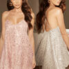 Women Sexy Strap Sequin Feather Dress