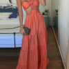 Women Sleeveless Hollow Solid Color Dress