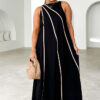 Women Solid Patchwork striped sleeveless dress