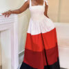 Women Spring Bow Suspender Color Block Dress