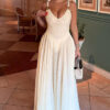 Women Spring Sexy V Neck Backless Suspender Mesh Maxi Dress