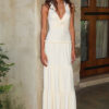 Women Summer Sexy V-Neck Ruffle Edge Halter Neck Knot Maxi Dress
