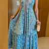 Women summer suspender v-neck print sexy dress