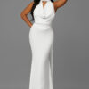 women's Chic draped collar hollow solid color long dress