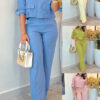 Women's Fashion Long Sleeve Crop Top & Wide-Leg Pants Set