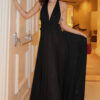 Women's Holidays Mesh Hollowed A-Line Deep V Halter Neck Long Dress