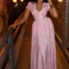 women's print elegant v-neck Chic bubble sleeve a-line pleated long dress