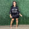 Women'S Spring Round Neck Loose Sequined Letter Casual Dress