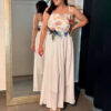 Women's Summer Beach Holidays Style Strap Embroidered Flower Long Dress