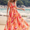 Women's Summer Deep V Cross Halter Neck Strap Print Maxi Dress