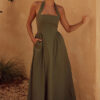 Women's Summer Fashion Chic Low Back Wide Strap Halter Neck Dress