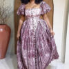 Women's Summer Fashion Square Neck Printed Bubble Sleeve High Waist Dress