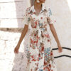Women's Summer Slim Waist Single Breasted Printed Short Sleeve Dress