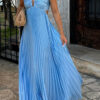 Women's Sweet Sexy Halter Strapless Pleated Solid Color Maxi Dress