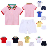 2 Pieces Baby Boy Stripe Polo T-shirt & Shorts Set Wholesale 087131