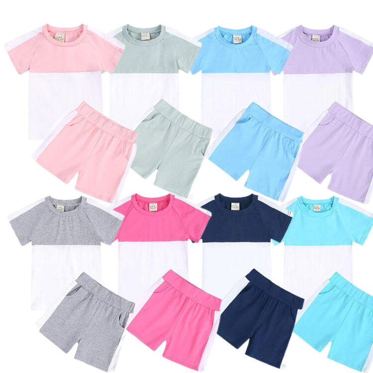 2 Pieces Kid Colorblock Set Raglan Sleeve Tee With Shorts Wholesale 5482068