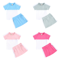 2 Pieces Kid Colorblock Set Raglan Sleeve Tee With Skirts Wholesale 2525067