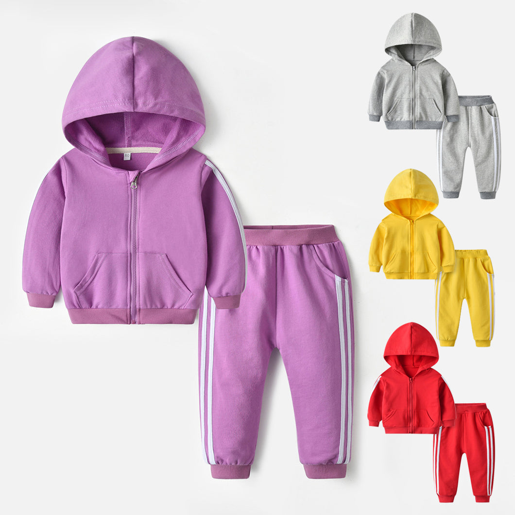 2 Pieces Kid Unisex Tracksuit Side Stripe Hooded Jacket And Sweatpants Wholesale 6976147
