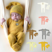 2 Pieces Newborn Photography Solid Color Footed Jumpsuit With Hat Wholesale 23112307