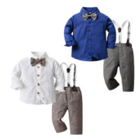 2 Pieces Set Baby Kid Big Kid Boys Dressy Solid Color Bow Shirts And Suits Jumpsuits Wholesale 22091689