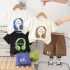 2 Pieces Set Baby Kid Boys Cartoon Print Tops And Solid Color Shorts Wholesale 25040373
