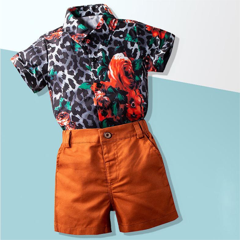 2 Pieces Set Baby Kid Boys Dressy Birthday Party Leopard Bow Shirts And Solid Color Shorts Wholesale 220425129