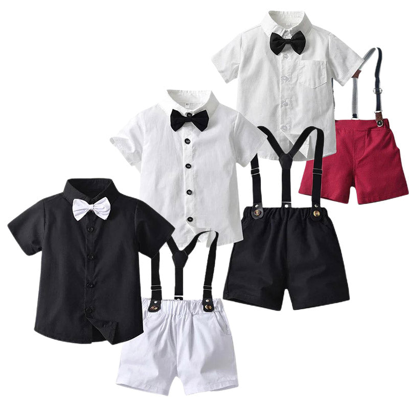 2 Pieces Set Baby Kid Boys Dressy Solid Color Bow Shirts And Rompers Wholesale 220302314