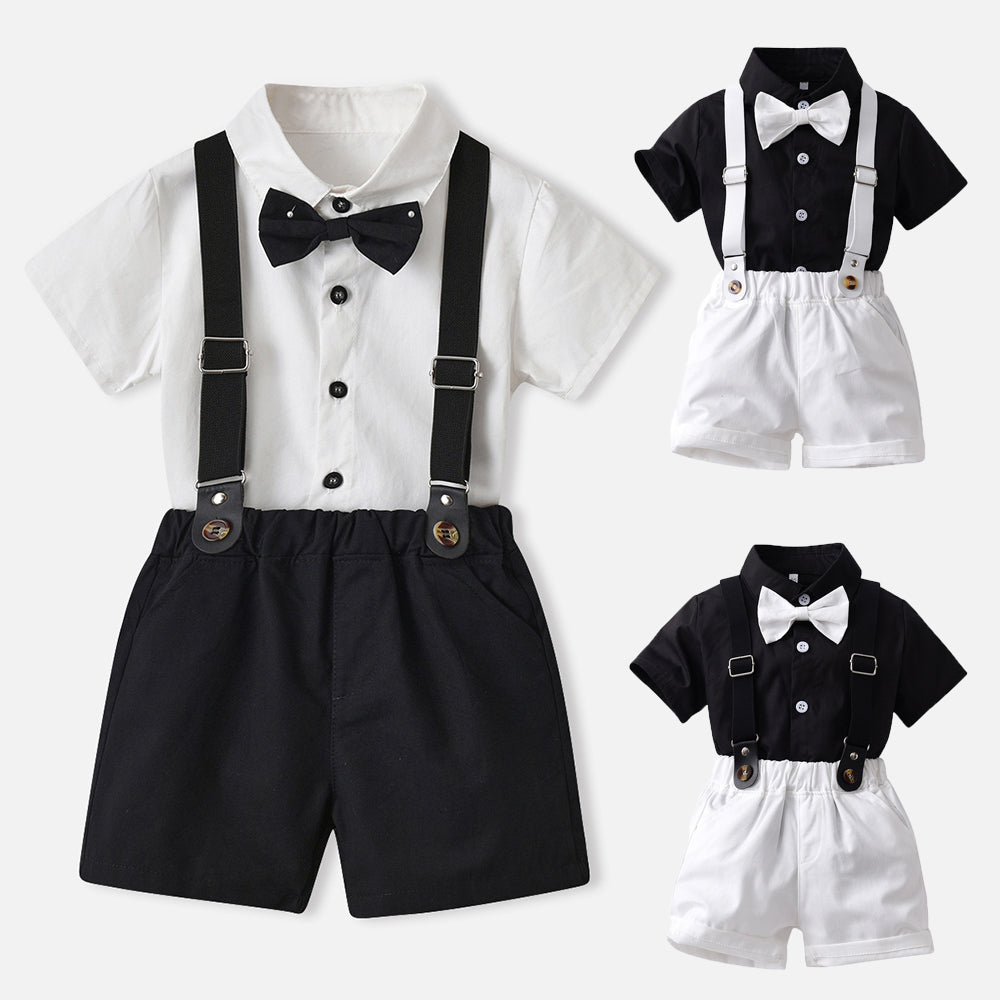 2 Pieces Set Baby Kid Boys Dressy Solid Color Bow Shirts And Rompers Wholesale 230411110